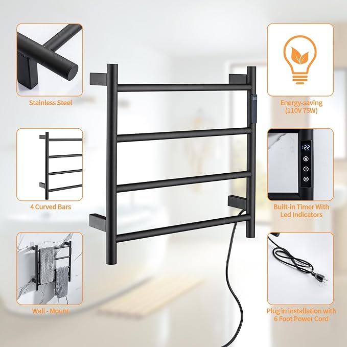 Heated Towel Racks, 4 Bars Towel Warmer Rack - Image 5