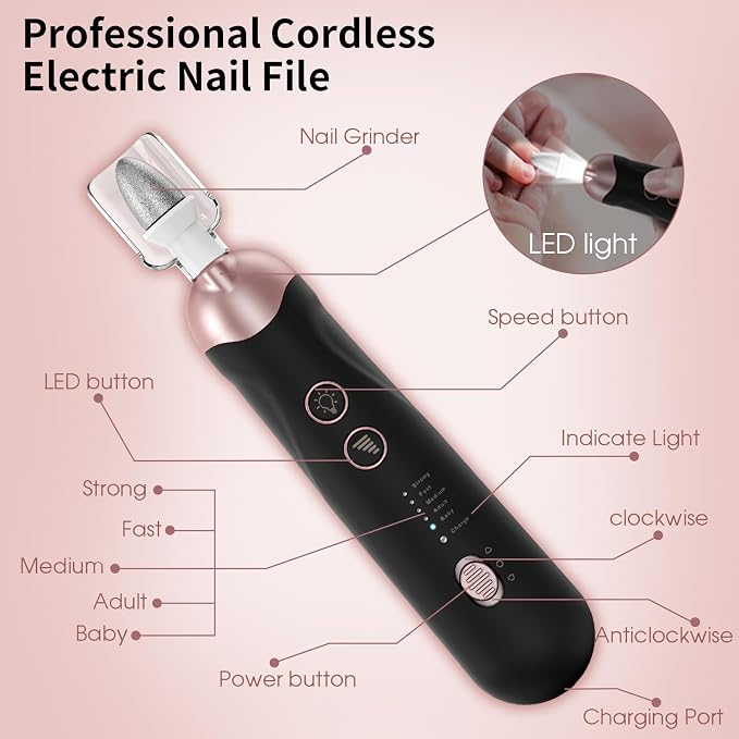 Professional Manicure Pedicure Kit, Cordless Electric Nail File Set, - Image 8