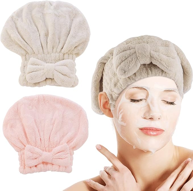 AEVBSOY 2 Pack Microfiber Hair Drying Caps Hair Drying Towel Super Absorbent by AEVBSOY