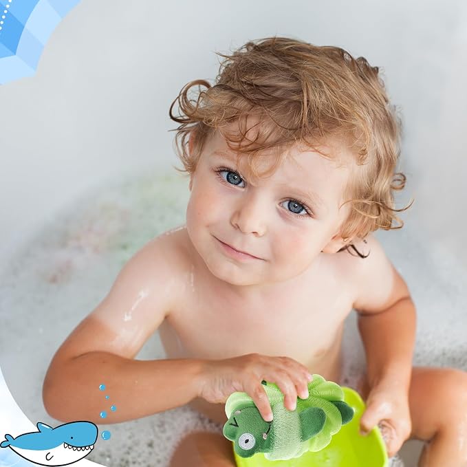Nuenen 2 Pcs Bath Loofahs Kids Toddler Cute Cartoon Bath Sponges Loofah Pouf - Image 5