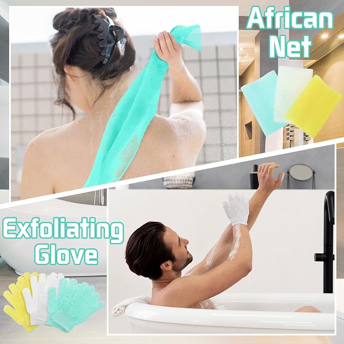 6 Pack African Net Sponge Exfoliating Glove Set, 3 Bath Sponge Body Scrubber - Image 5
