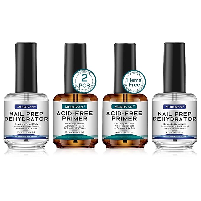 Morovan Nail Prep Dehydrator and Primer, Natural 4 PCS Dehydrator & Acid-Free by Morovan
