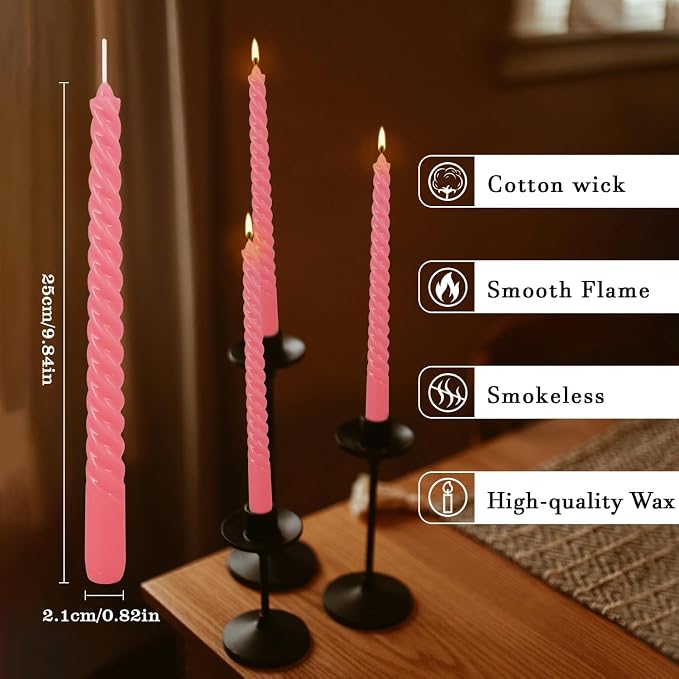 WPONSZU 10 Inch Pink Spiral Taper Candle Set of 12 Pack Unscented Dripless - Image 5