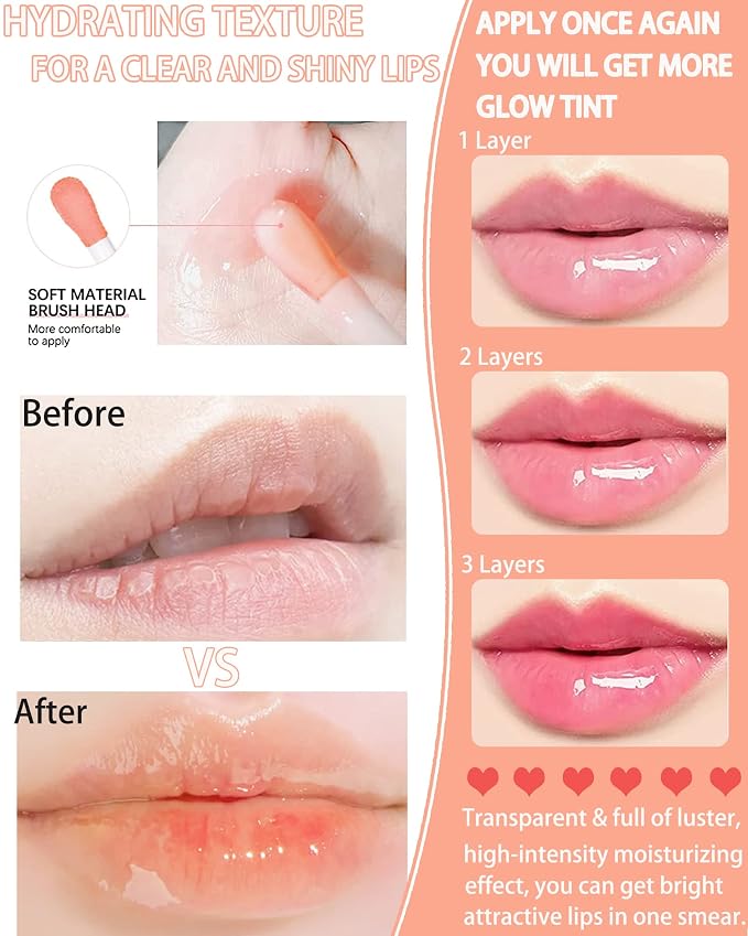 Hydrating Plumping Lip Glow Oil, Tinted Lip Gloss Lip Stain, Glow Reviver Lip - Image 4