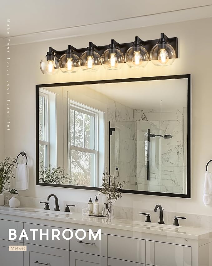 Bathroom Light Fixtures, 6 Light Matte Black Vanity Light, 38 Inch Modern Wall - Image 4