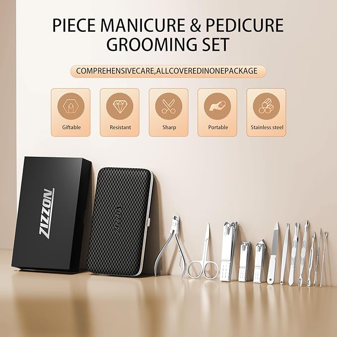 ZIZZON Manicure, Pedicure Kit, Nail Clippers Set of 12Pcs, Professional - Image 6