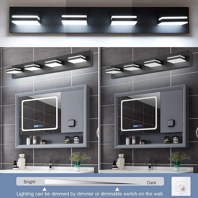 SineRise LED Modern Bathroom Vanity Light Fixtures, Matte Black Modern Acrylic - Image 3