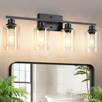 Ascher Bathroom Light Fixtures, 4-Light Vanity Light Over Mirror, Matte Black by Ascher