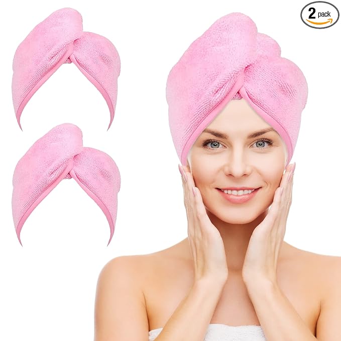 NEXCOVER Hair Towel Microfiber, 2 Pack Pink 9.8 inch X 25.5 inch Hair Wrap by NEXCOVER