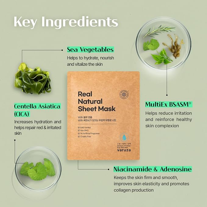 varuza] Real Natural Sheet Mask – EWG VERIFIED, Vegan Face Mask - Image 3