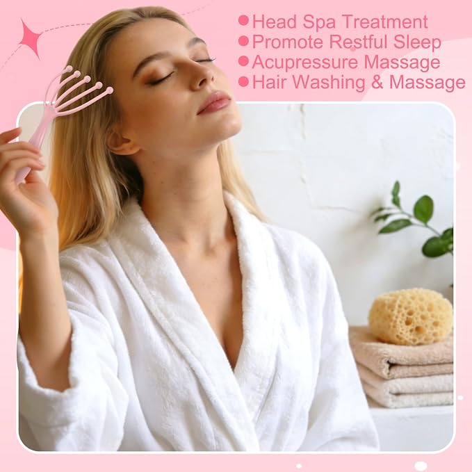 ProSuites 3 Pack Pink Head Massager Scalp Comb Resin Gua Sha Tool Set Scalp - Image 6
