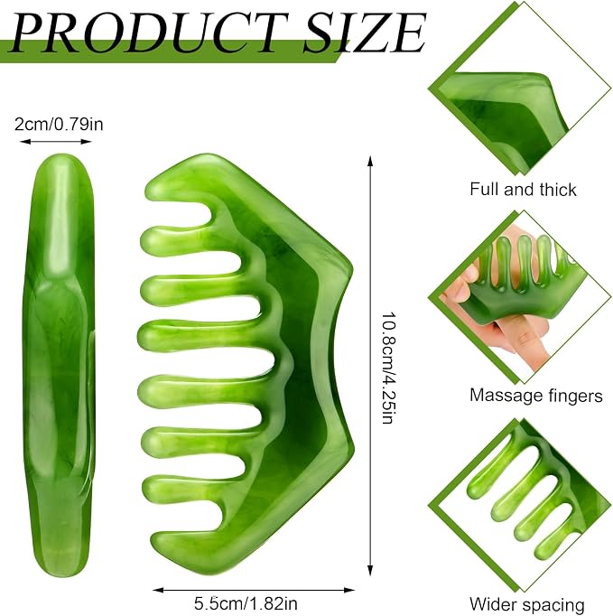 Geiserailie 2 Pcs Jade Combs Esthetician Supplies Massage Stone Hair Gua Sha - Image 2