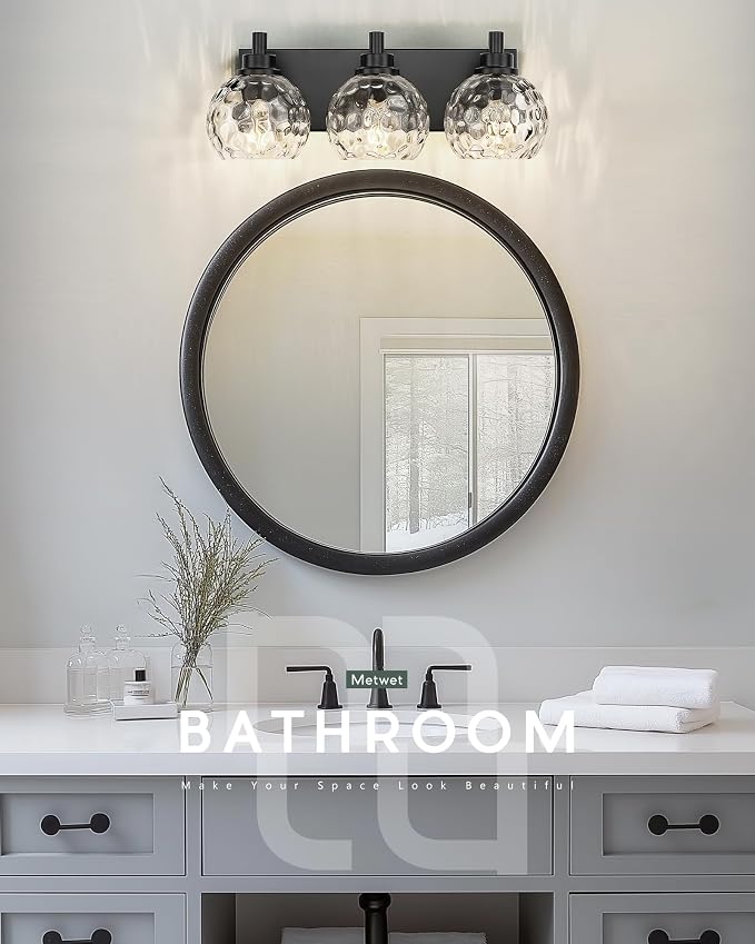 Bathroom Light Fixtures Over Mirror, 3-Light Matte Black Vanity Light - Image 5
