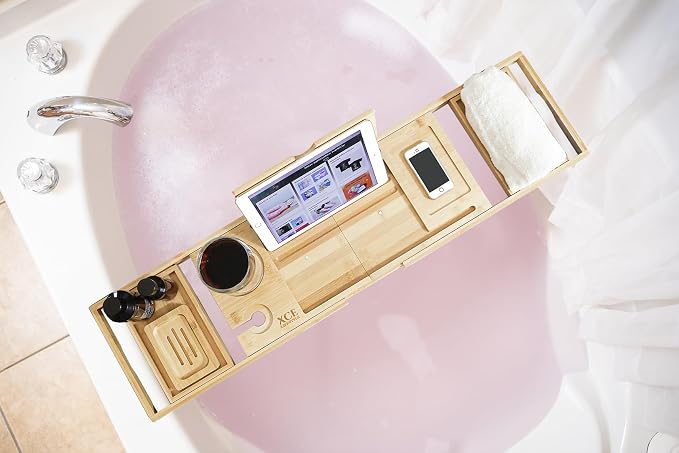 XcE Foldable Bamboo Bathtub Caddy Tray - Image 4