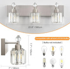 PRESDE 3-Light Crystal Bathroom Vanity Light, Brushed Nickel Bath Lighting Over - Image 3