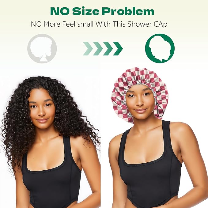 2 PCS Shower Cap Waterproof Double Layer Elastic Adjustable Reusable Hair Bath - Image 5