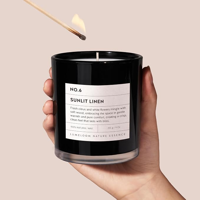 Sunlit Linen Luxury Scented Candles, 9oz Soy Wax Candles - Image 5