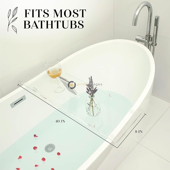 40" Supreme - Clear Acrylic Bathtub Tray Caddy Tub Shelf, Spa Board Luxury - Image 3