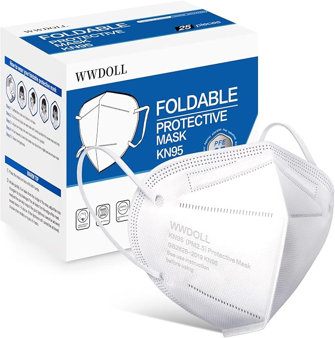 WWDOLL KN95 Face Mask 25 Pack, 5-Layers Breathable Disposable KN95 Masks by WWDOLL