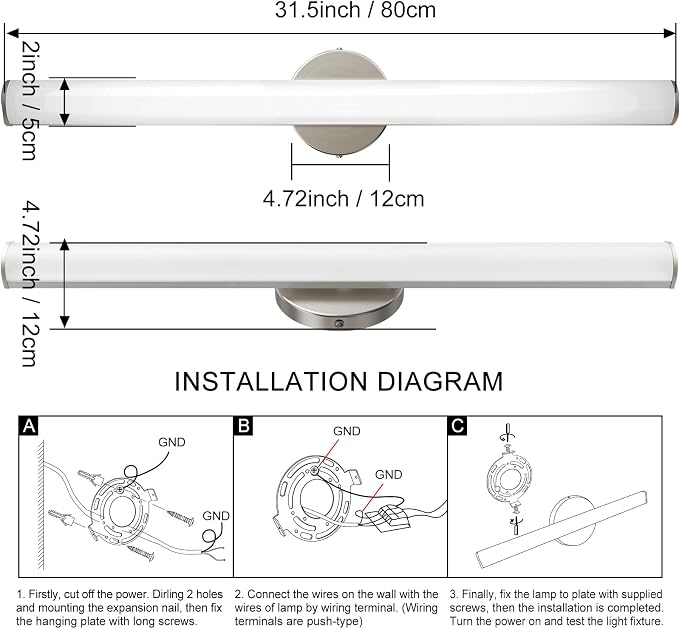 OOWOLF 31.5 Inch LED Bathroom Vanity Light, Brightness Adjustment Vanity Light - Image 7