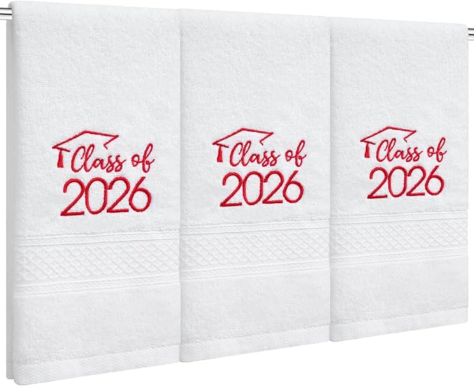 MASHAN Class of 2026 Graduation Hand Towels 3 Pack, 100% Cotton Soft Absorbent by MASHAN