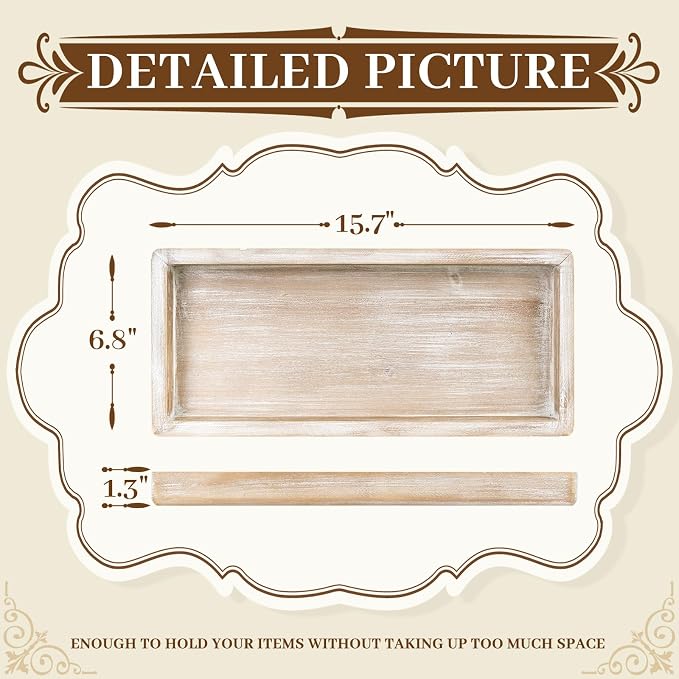 MAONAME Wash White Bathroom Vanity Tray, Rustic Long Narrow Tray, Rectangle - Image 2