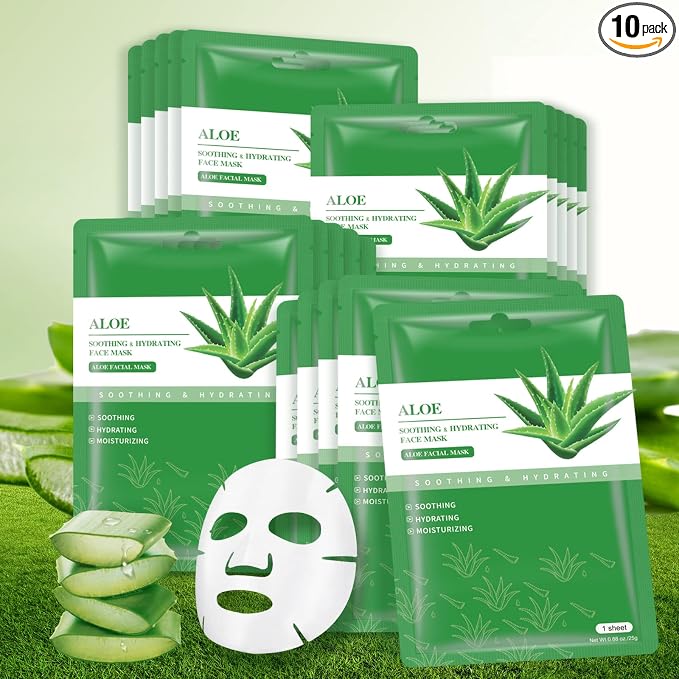 Face Masks Skincare Sheet Mask Aloe Vera Sheets Mask, Hydrating Face Masks by YAFUSIPE