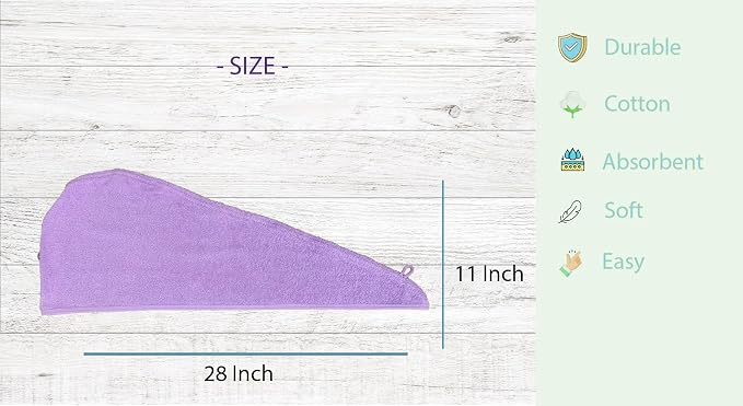 Long Cotton Hair Towel Wrap for Women 28"x11" Purple, Hair Towel Cotton - Image 5