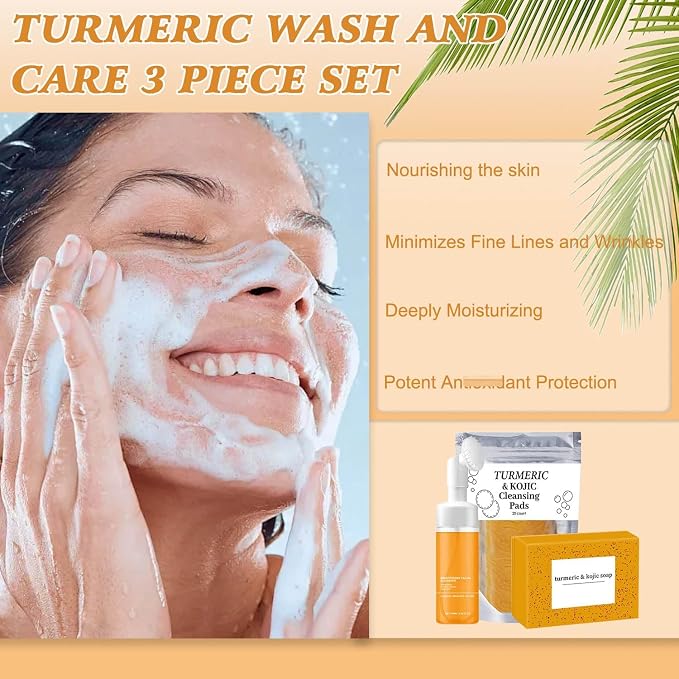 4Pcs Turmeric Wash and Care Three Piece Set, Tuemeric Facial Cleanser & - Image 2