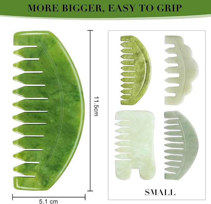 Gua Sha Comb, Natural Guasha Stone Jade, Head Scalp Caring Massage Comb - Image 2