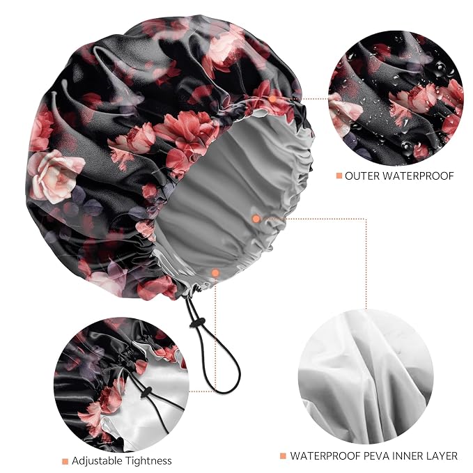 Shower Cap Reusable Double Layer Adjustable Elastic Waterproof EVA Hair Bath - Image 3