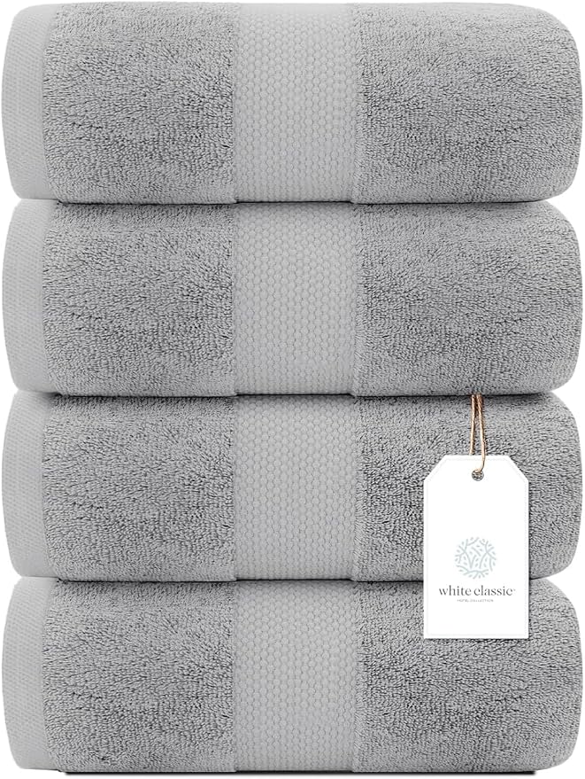 White Classic Luxury Bath Towels Set of 4 Large - Image 2