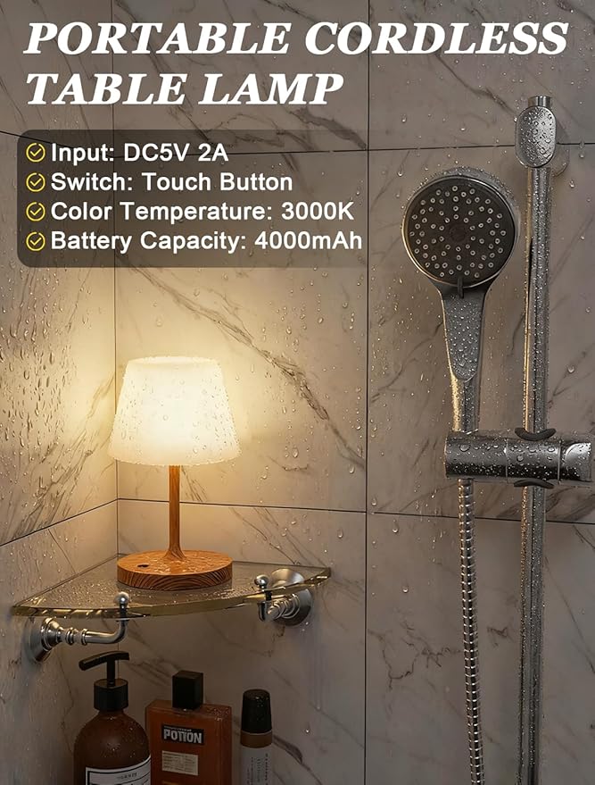 Kakanuo Cordless Shower Lamp Waterproof, Cordless Lamp - Image 4