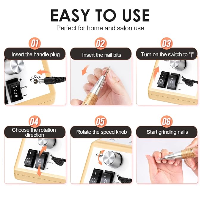 Subay Professional Electric Nail Drill Machine, 000RPM Electrical Nail Efile Kit - Image 6