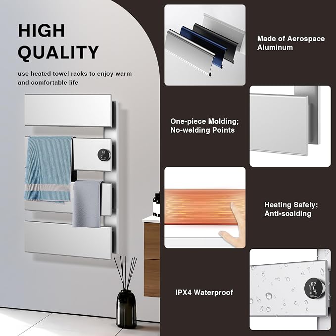 K&KALONZO Electric Towel Warmer, 18.35" W x 31" H Wall-Mounted Towel Heater - Image 4