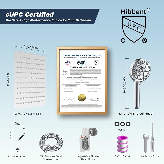 Hibbent All Metal CUPC Certified Shower Head, Handheld Showerhead Combo - Image 7
