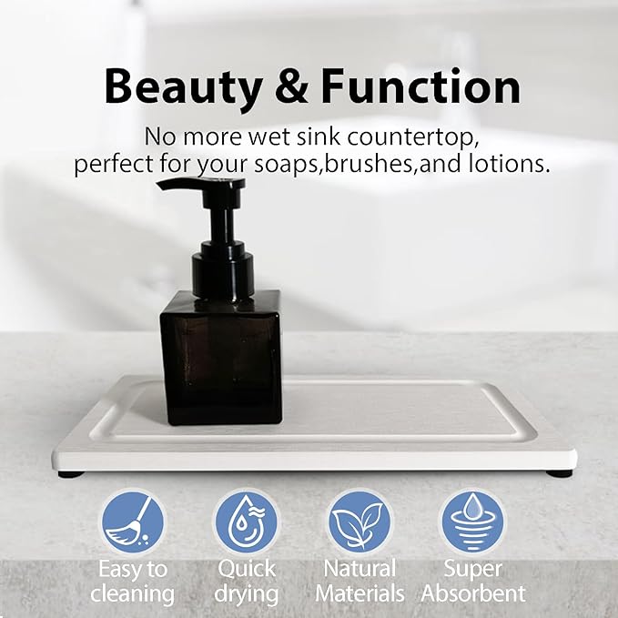 2 PCS Fast-Drying Stone Trays for Bathroom Sink & Kitchen Counter, Water - Image 4