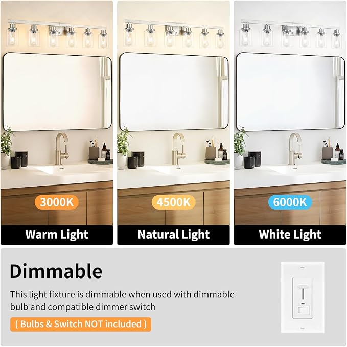 Bathroom Vanity Light, 6-Light Nickel Modern Matte Wall Sconce Lighting - Image 6