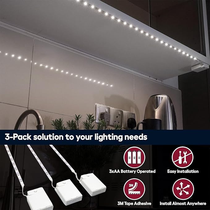 BestLuz Battery Powered LED Strip Lights, 3 Pack 40 Inch Cordless White LED - Image 6