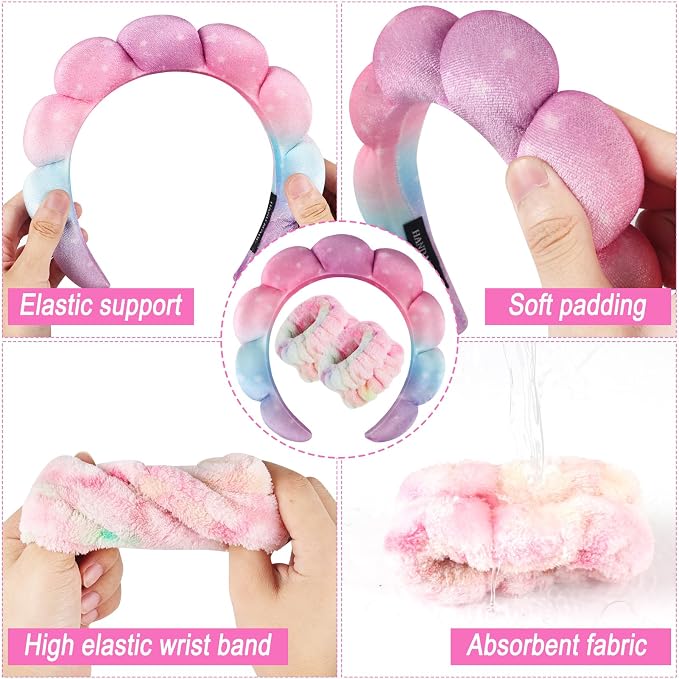 Zkptops Spa Headband for Washing Face Wristband Set Sponge Makeup Skincare - Image 5