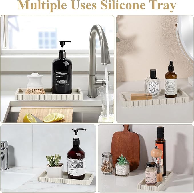 Silicone Bathroom Tray Small Vanity Organizer Rectangle Sink Caddy Sponge - Image 7