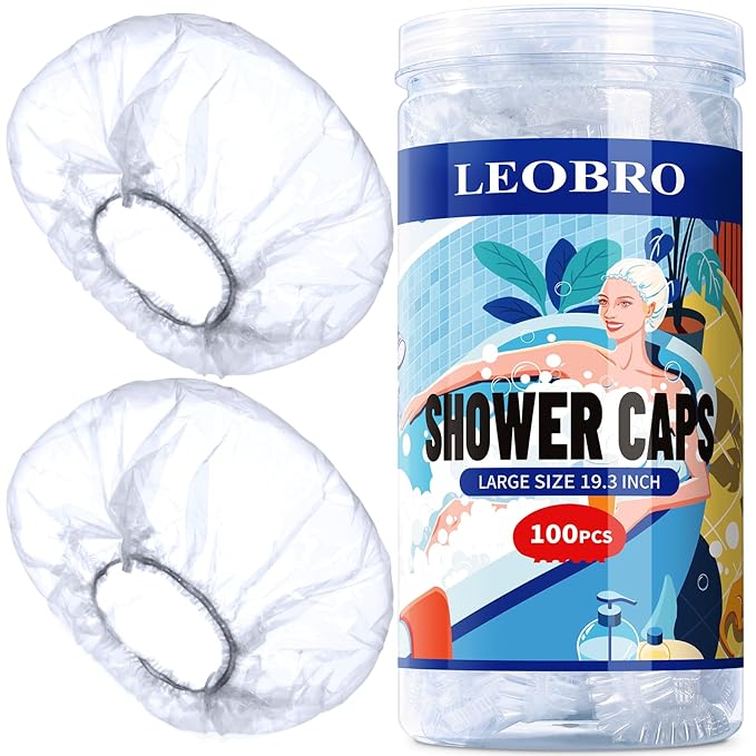 LEOBRO 100PCS Disposable Shower Caps, Large Shower Caps by LEOBRO