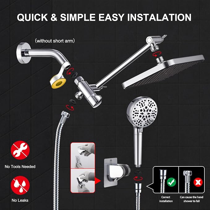 Tandem Shower Head with Filters-14'' Rainfall ShowerHead, Filtered Power Wash - Image 7