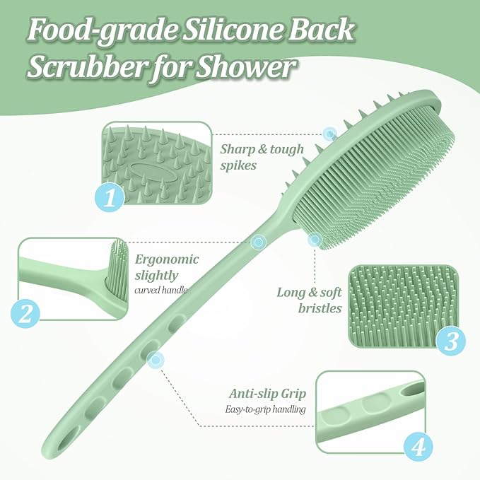 Silicone Back & Body Scrubber Set 2PCS, 13.4'' Gentle Exfoliating Back Scrubber - Image 3