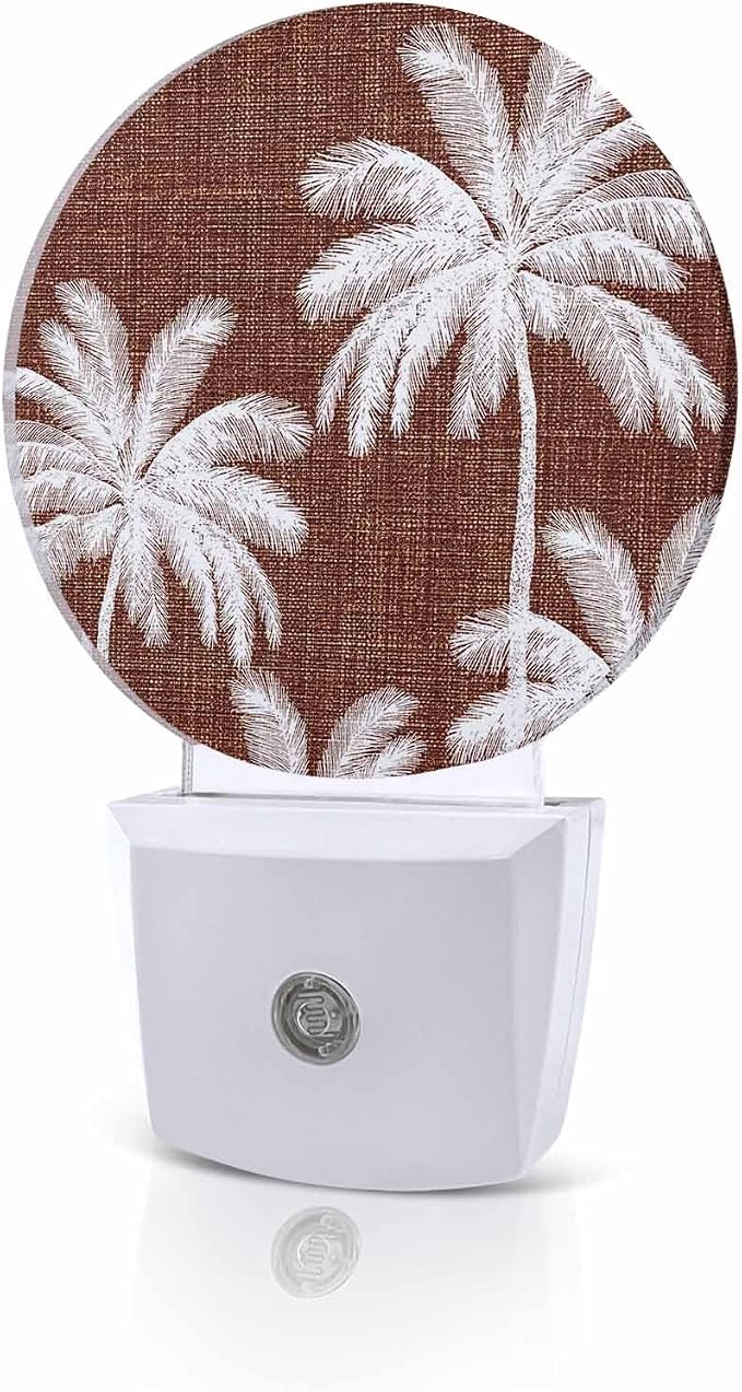 Night Lights Auto Sensor Tropical Palm Trees Night Light Brown Linen Coastal by Home+L6