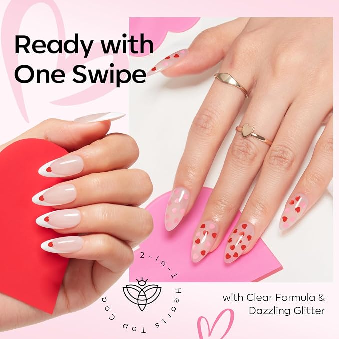 modelones Heart Glitter Gel Top Coat, 15 ML 2 in One No Wipe Clear Gel Nail - Image 6