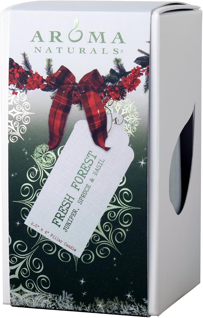 Aroma Naturals Holiday Juniper, Spruce and Basil Essential Oil Pillar Candle - Image 2