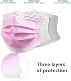 akgk 100PCS Pink Disposable Face Masks, 3-Ply Breathable Pink Face Mask - Image 3