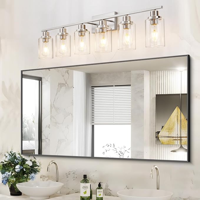 6 Light Bathroom Light Fixtures Brushed Nickel Vanity Light Over Mirror Modern - Image 4
