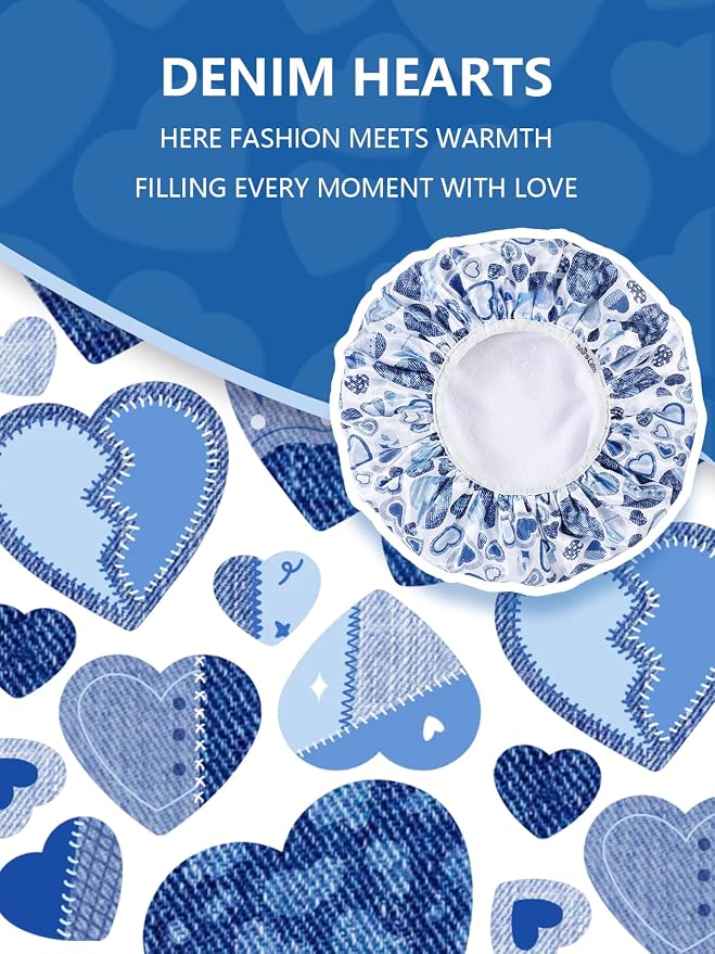 Years calm Terry Lined Shower Cap, Triple Layer Heart Motifs, Waterproof - Image 7